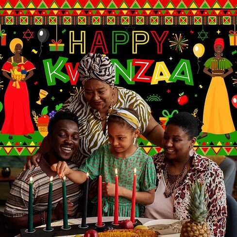 Avezano Happy Kwanzaa Banner Africans American Traditional Festival Backdrop Kwanzaa African Heritage Holiday Party Decorations Banner Supplies (6x3.6ft) in Saudi Arabia