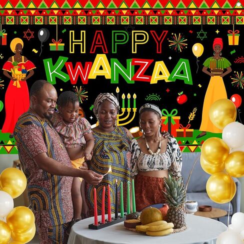 Avezano Happy Kwanzaa Banner Africans American Traditional Festival Backdrop Kwanzaa African Heritage Holiday Party Decorations Banner Supplies (6x3.6ft) in Saudi Arabia