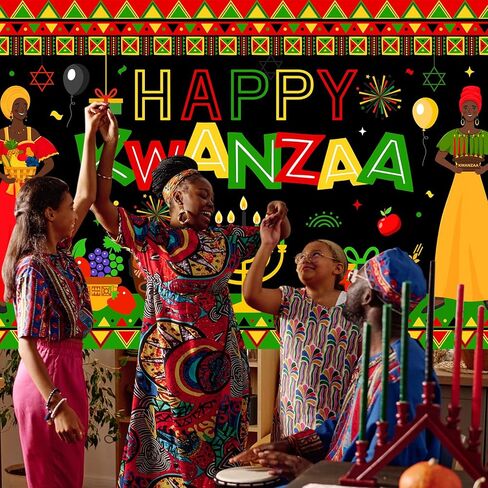 Avezano Happy Kwanzaa Banner Africans American Traditional Festival Backdrop Kwanzaa African Heritage Holiday Party Decorations Banner Supplies (6x3.6ft) in Saudi Arabia