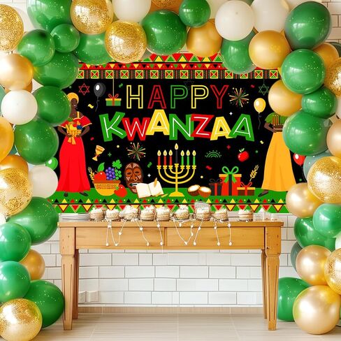 Avezano Happy Kwanzaa Banner Africans American Traditional Festival Backdrop Kwanzaa African Heritage Holiday Party Decorations Banner Supplies (6x3.6ft) in Saudi Arabia