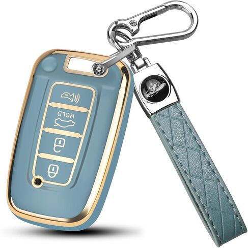 QBUC لغطاء Hyundai Key Fob مع سلسلة مفاتيح، متوافق مع Hyundai Sonata Azera Elantra Equus Kia Optima Sorento Forte Soul Genesis Old Smart Key (حافة فضية، وردي) in Saudi Arabia