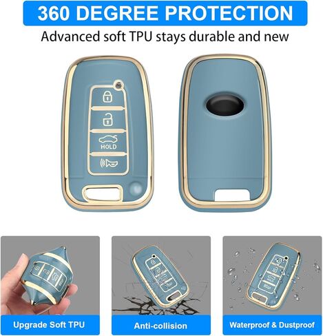 QBUC لغطاء Hyundai Key Fob مع سلسلة مفاتيح، متوافق مع Hyundai Sonata Azera Elantra Equus Kia Optima Sorento Forte Soul Genesis Old Smart Key (حافة فضية، وردي) in Saudi Arabia