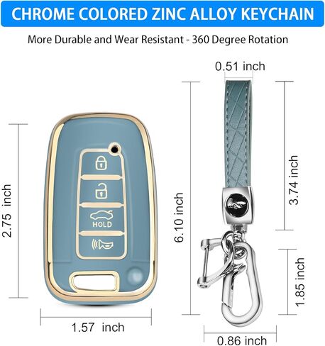 QBUC لغطاء Hyundai Key Fob مع سلسلة مفاتيح، متوافق مع Hyundai Sonata Azera Elantra Equus Kia Optima Sorento Forte Soul Genesis Old Smart Key (حافة فضية، وردي) in Saudi Arabia
