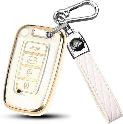 QBUC لغطاء Hyundai Key Fob مع سلسلة مفاتيح، متوافق مع Hyundai Sonata Azera Elantra Equus Kia Optima Sorento Forte Soul Genesis Old Smart Key (حافة فضية، وردي) in Saudi Arabia