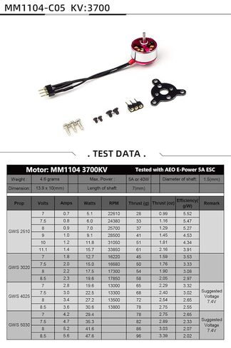 C05M 3700KV AEO محرك معدني صغير بدون فرش 1104 3700KV (1 قطعة) in Saudi Arabia