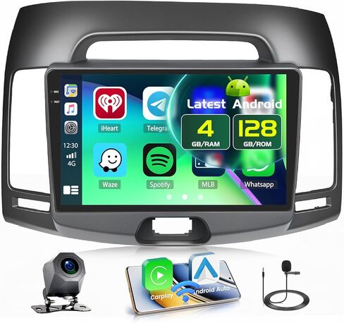 Android 13 Car Stereo for Hyundai Elantra 2007-2010 with Wireless Carplay Android Auto, 2+64GB 9'' Touch Screen Car Radio GPS WiFi Bluetooth SWC MIC Backup Camera Mirror Link FM in Saudi Arabia