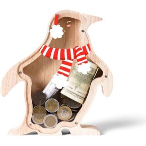 Wooden Bear Piggy Bank for Kids, Cute Unbreakable Money Coin Bank Jar, Safe Money Box, Transparent Saving Jar, Birthday Christmas Anniversary Baptism Gifts for Boys Girls Toddler Bear Lovers in Kuwait