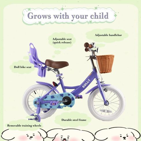 دراجة أطفال فروت من رولي مقاس 12 و14 و16 بوصة للفتيات من سن 2 إلى 7 سنوات، تتضمن عجلات التدريب، دراجات للفتيات مع سلة ومقعد دمية in Kuwait