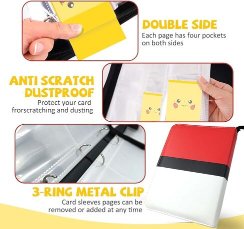 4 Pocket Trading Card Binder Album Fits 432 Cards with 50 Removable Sleeves 4 Black Sleeve & Pouch, Portable Collection Card Book Case Storage Protecter for baseball Sports Cards Game Cards in Saudi Arabia