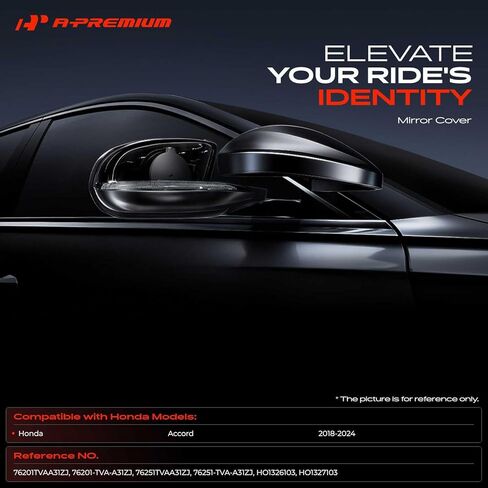 A-Premium 2 PCS Driver and Passenger Side Rearview Mirror Covers Caps - Compatible with Honda Accord 2018-2024 - Smooth Black, with Turn Signal Hole in Saudi Arabia
