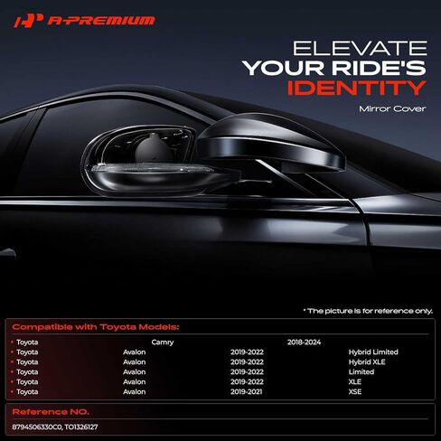 A-Premium Driver Side Rearview Mirror Cover Cap - Compatible with Toyota Camry 2018-2024, Avalon 2019-2022 - Smooth Black, with Turn Signal Hole in Saudi Arabia