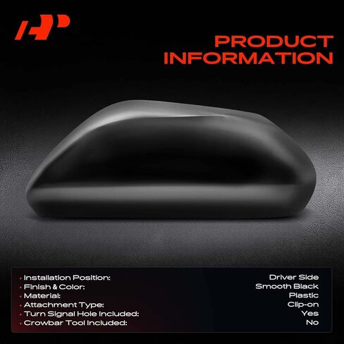 A-Premium Driver Side Rearview Mirror Cover Cap - Compatible with Toyota Camry 2018-2024, Avalon 2019-2022 - Smooth Black, with Turn Signal Hole in Saudi Arabia