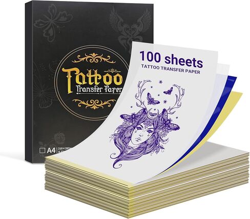 ورق نقل الوشم من ORGBRO 100 ورقة، مقاس A5 5.51 بوصة × 8.27 بوصة، ورق استنسل حراري للطباعة المباشرة مضاد للتجاعيد، متوافق مع طابعة استنسل الوشم X8 in Kuwait