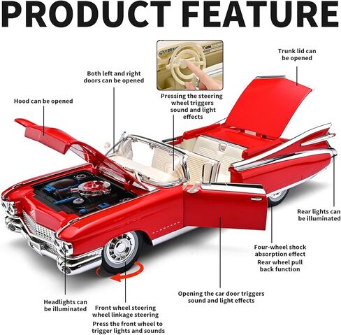 نماذج سيارات لعبة 1/24 Diecast Cars Eldorado Metal Model Car Carros De Coleccion، مجموعات نماذج سيارات للبالغين والفتيان، سيارة سحب للخلف مع أضواء وأصوات، سيارات لعبة للأولاد من سن 4 إلى 7 (أحمر) in Kuwait