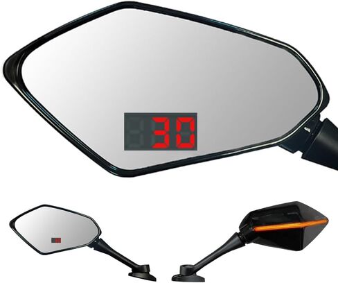 TMS Universal Headup Integrated Rear View Side Motorcycle Mirrors 10mm with GPS LED Speedometer Display and Turn Signal Street Bike Dirt Bike US PATENT NO. US9,372,344B2 (Carbon Fiber) in Saudi Arabia