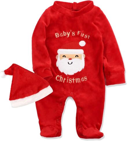 Von kilizo Baby Christmas Outfit My First Christmas Baby Girl Boy Outfit Footed Romper Santa Hat 2Pcs in Saudi Arabia