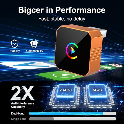 محول CarPlay اللاسلكي الصغير من PINKFLY، ترقية سلكي إلى لاسلكي لـ CarPlay وAndroid Auto، التوصيل والتشغيل، إعادة الاتصال التلقائي السريع، التحكم المستقر، تشغيل السيارة بدون تأخير لهاتف iPhone iOS 10+ Android 11+ in Kuwait