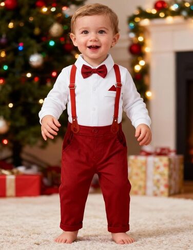 A&J DESIGN Baby Boys Suits Infant Gentleman Formal Wedding Suspenders Outfit with Bowtie in Saudi Arabia
