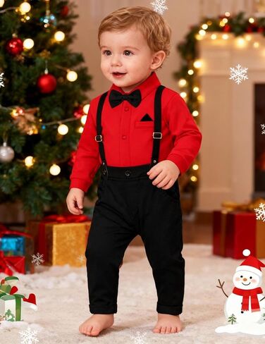A&J DESIGN Baby Boys Suits Infant Gentleman Formal Wedding Suspenders Outfit with Bowtie in Kuwait