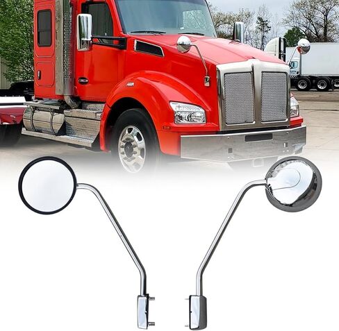 مرايا غطاء محرك السيارة المستديرة متوافقة مع Kenworth T680 T880 Peterbilt 579 587، زوج من استبدال مرايا الكروم للسائق الأيسر والراكب الأيمن in Saudi Arabia