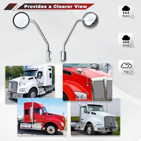 مرايا غطاء محرك السيارة المستديرة متوافقة مع Kenworth T680 T880 Peterbilt 579 587، زوج من استبدال مرايا الكروم للسائق الأيسر والراكب الأيمن in Saudi Arabia
