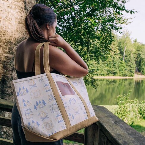 Camco Life is Better at The Campsite Canvas Tote Bag | Features a Heavy-Duty Cotton Canvas Design with Reinforced Base, a Unique RV-Themed Adventure Print, and a Zippered Top Closure | Large (53127) in Saudi Arabia