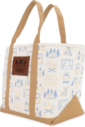 Camco Life is Better at The Campsite Canvas Tote Bag | Features a Heavy-Duty Cotton Canvas Design with Reinforced Base, a Unique RV-Themed Adventure Print, and a Zippered Top Closure | Large (53127) in Saudi Arabia