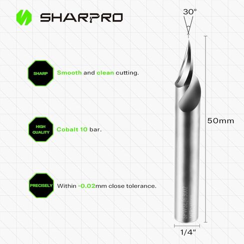 V Groove O Flute Router Bit 30 Degree 0.2mm Tip Dia. 1/4 Inch Shank CNC Solid Carbide V Bit for CNC Engraving and Chamfering Lettering in Saudi Arabia