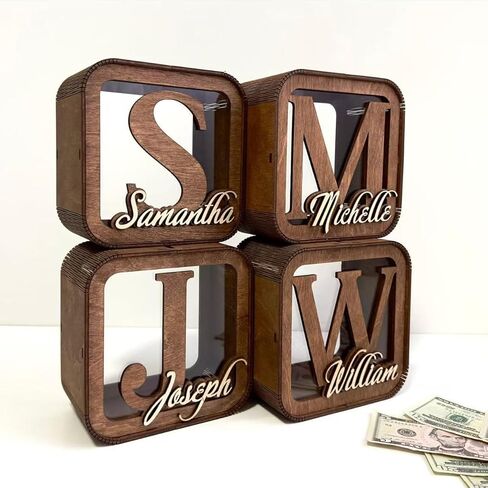 Personalized Wooden Piggy Bank with Name & Initial, Custom Money Saving Box, Unique Gift for Birthday, Christmas, Wedding, Graduation in Saudi Arabia