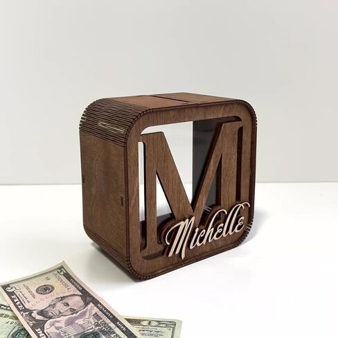 Personalized Wooden Piggy Bank with Name & Initial, Custom Money Saving Box, Unique Gift for Birthday, Christmas, Wedding, Graduation in Saudi Arabia
