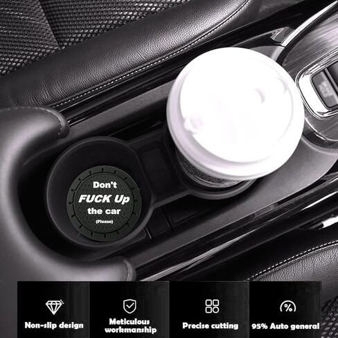 ijuicy 2 PCS Car Cup Holder Coaster, 2.75" PVC Honeycomb Anti-Skid Shock-Absorbing Beverage Mat, Don't Fuck Up My Car Personalized Slogan Waterproof Decoration, Universal for Cars Trucks (Black) in Saudi Arabia