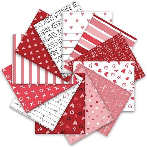 12Pcs Valentine Cotton Fabric Bundles 18 x 22 Inch Red Pink White Love Heart Fat Quarters Romantic Sewing Fabrics for DIY Craft Party Decor in Saudi Arabia