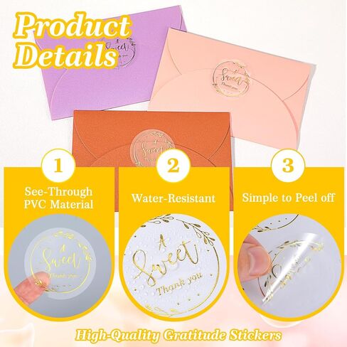 180 PCS A Sweet Thank You Stickers, 2 Inch Welcome Favor Thank You Labels Clear Black Envelope Seals Self-Adhesive Round Gift Stickers for Bags DIY Craft Small Business in Saudi Arabia
