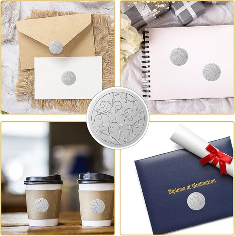 CRASPIRE 600Pcs Vintage Vine Silver Foil Envelopes Stickers 1.5" Awards Embossed Certificate Seals Self Adhesive Sticker Decor Labels for Wedding Invitation Office Graduation Diplomas Gift Packing in Saudi Arabia