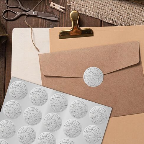 CRASPIRE 600Pcs Vintage Vine Silver Foil Envelopes Stickers 1.5" Awards Embossed Certificate Seals Self Adhesive Sticker Decor Labels for Wedding Invitation Office Graduation Diplomas Gift Packing in Saudi Arabia