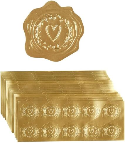 100 Pcs Embossed Gold Foil Stickers with Heart and Garland Pattern for Sealing Awards Embossing Certificates and Envelopes Sticker Seals in Saudi Arabia