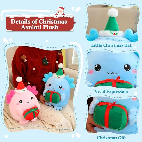 عيد الميلاد Axolotl القطيفة، لطيف Axolotl عقد هدية الحيوانات المحشوة عيد الميلاد ديكور حفلة تفضل للفتيات والفتيان (الوردي) in Kuwait