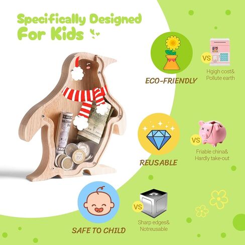 بنك الدب الخشبي للأطفال، جرة بنك النقود المعدنية اللطيفة غير القابلة للكسر، صندوق نقود آمن، جرة توفير شفافة، هدايا عيد الميلاد والذكرى السنوية للمعمودية للأولاد والبنات الصغار محبي الدب in Kuwait