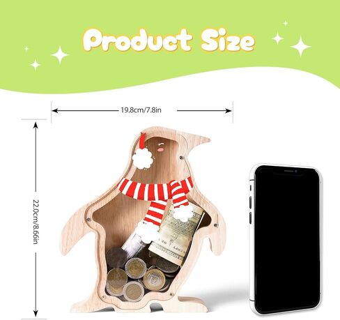 بنك الدب الخشبي للأطفال، جرة بنك النقود المعدنية اللطيفة غير القابلة للكسر، صندوق نقود آمن، جرة توفير شفافة، هدايا عيد الميلاد والذكرى السنوية للمعمودية للأولاد والبنات الصغار محبي الدب in Kuwait