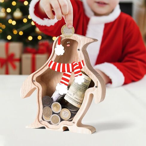 بنك الدب الخشبي للأطفال، جرة بنك النقود المعدنية اللطيفة غير القابلة للكسر، صندوق نقود آمن، جرة توفير شفافة، هدايا عيد الميلاد والذكرى السنوية للمعمودية للأولاد والبنات الصغار محبي الدب in Kuwait