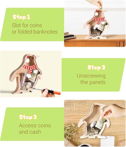 بنك الدب الخشبي للأطفال، جرة بنك النقود المعدنية اللطيفة غير القابلة للكسر، صندوق نقود آمن، جرة توفير شفافة، هدايا عيد الميلاد والذكرى السنوية للمعمودية للأولاد والبنات الصغار محبي الدب in Kuwait