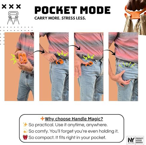 حاملات الحقائب ذات المقبض السحري (وحدتان) | قبضة مريحة وحامل حقيبة | حجم الجيب | خفيف الوزن ومريح للتسوق والسفر - صنع في الولايات المتحدة الأمريكية (أصفر) in Kuwait