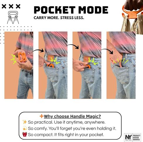 حاملات الحقائب ذات المقبض السحري (وحدتان) | قبضة مريحة وحامل حقيبة | حجم الجيب | خفيف الوزن ومريح للتسوق والسفر - صنع في الولايات المتحدة الأمريكية (أصفر) in Kuwait