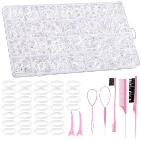 28 Colors Rubber Bands with 7 Hair Styling Tools, 2100 Pcs Colorful Elastic Ties Small Rubber Bands Baby Toddler Ties for Girls Hair Accessories Christmas Gifts in Kuwait