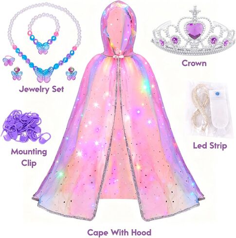 Princess Dress up for Girls, Light up Cape Toys Kit，Cosplay Costume Birthday Gift for Toddlers 3-8 in Saudi Arabia