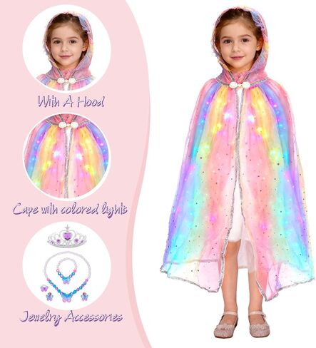 Princess Dress up for Girls, Light up Cape Toys Kit，Cosplay Costume Birthday Gift for Toddlers 3-8 in Saudi Arabia