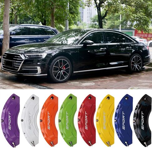 4 قطع من أغطية فرجار الفرامل المتوافقة مع الجزء الأمامي والخلفي لملحقات Audi A8 A8L (أحمر) in Kuwait