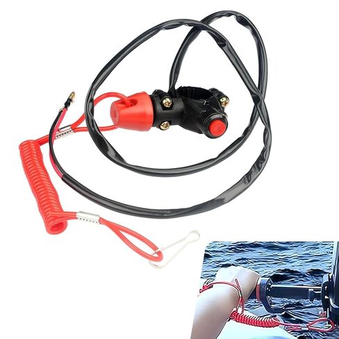 Motorcycle Boat Safety Kill Stop Switch, 7/8" 22mm Universal Handlebar 2 Wires, with Tether Line, Fit 49CC-250CC ATV Quad Bike Go Kart Off Road Motorcycle Boat (Black) in Saudi Arabia
