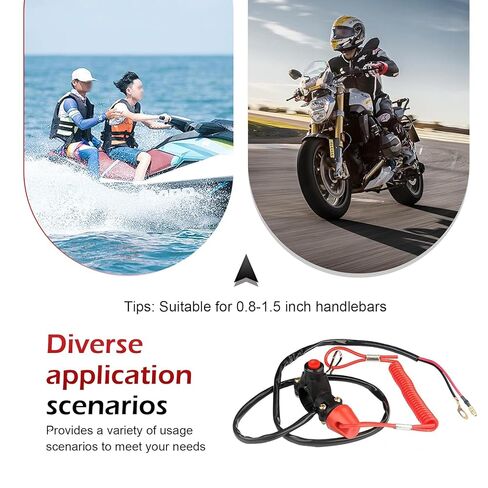 Motorcycle Boat Safety Kill Stop Switch, 7/8" 22mm Universal Handlebar 2 Wires, with Tether Line, Fit 49CC-250CC ATV Quad Bike Go Kart Off Road Motorcycle Boat (Black) in Saudi Arabia