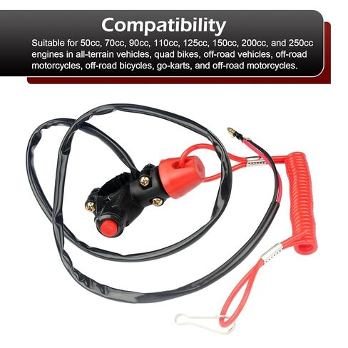 Motorcycle Boat Safety Kill Stop Switch, 7/8" 22mm Universal Handlebar 2 Wires, with Tether Line, Fit 49CC-250CC ATV Quad Bike Go Kart Off Road Motorcycle Boat (Black) in Saudi Arabia